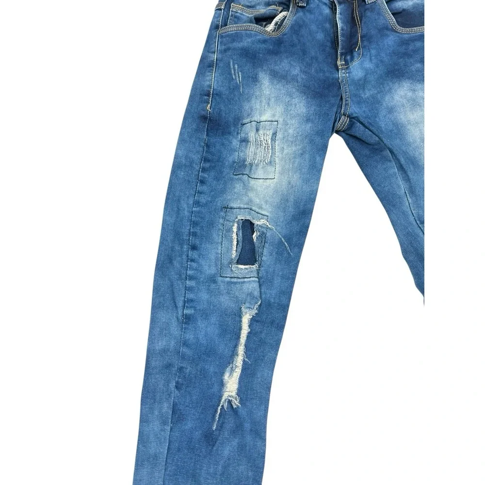 Skateboard Distressed Skinny Jeans Men's Blue‎ Ripped Frayed Hem Stretch Size 28